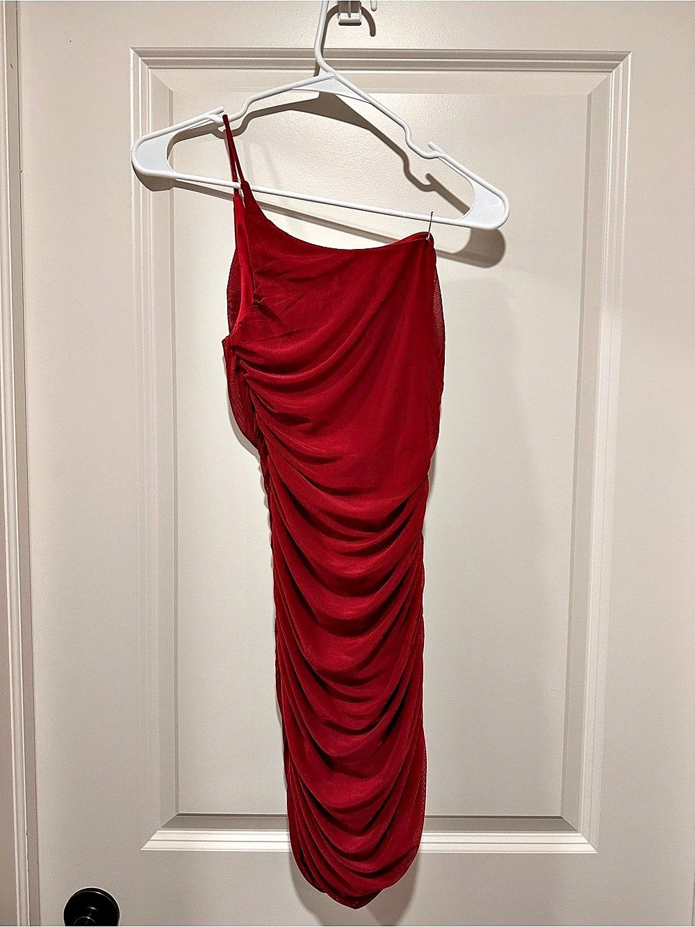 Red Ruched Midi Dress Like New one strapped